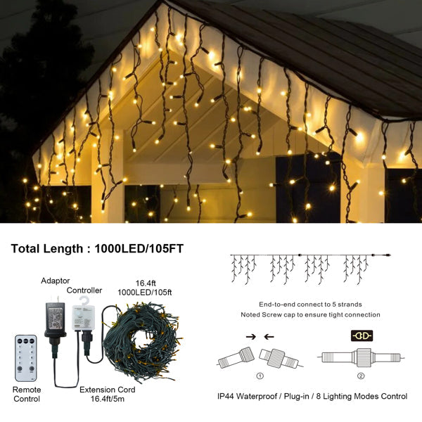 Warm White Icicle Lights (1000 LEDs)