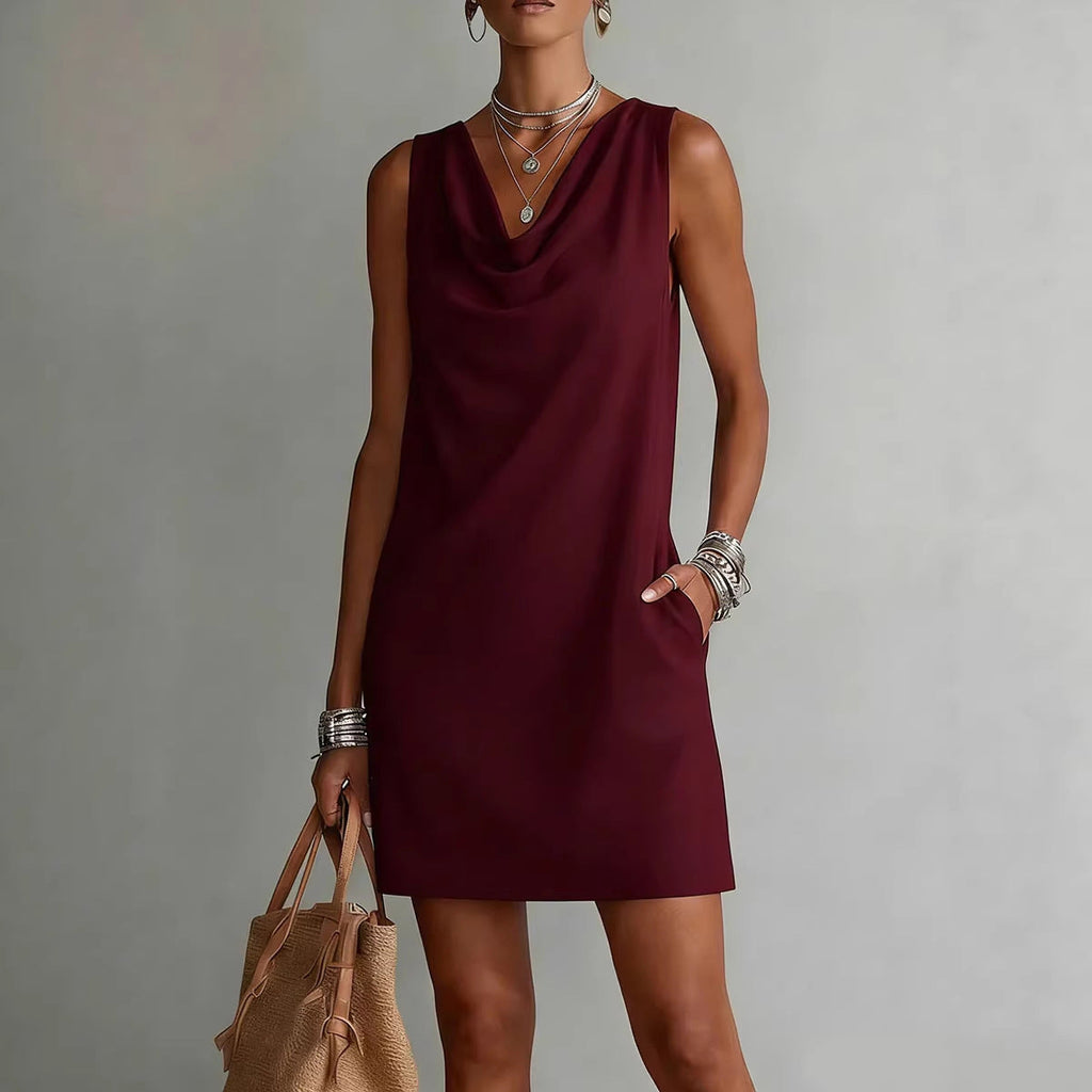 Draped-Neck Sleeveless Dress