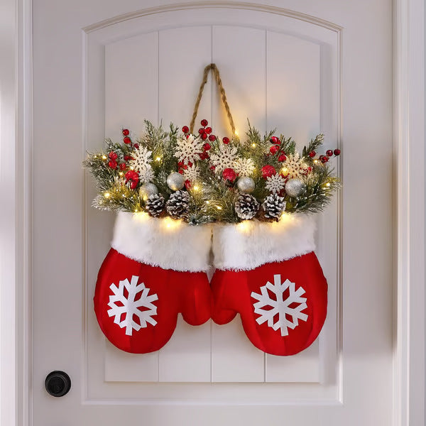 Light-Up Christmas Glove Wreath