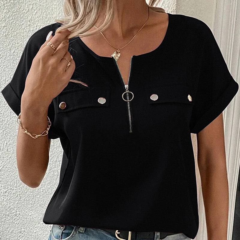 V-Neck Zipper Top