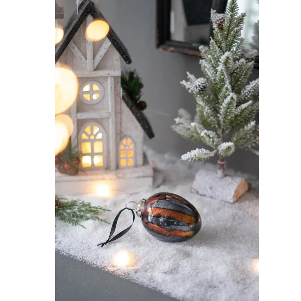 Black & Gold Egg Glass Ornaments (Set of 6)