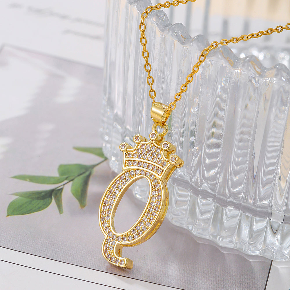 Crown Initial Pendant Necklace