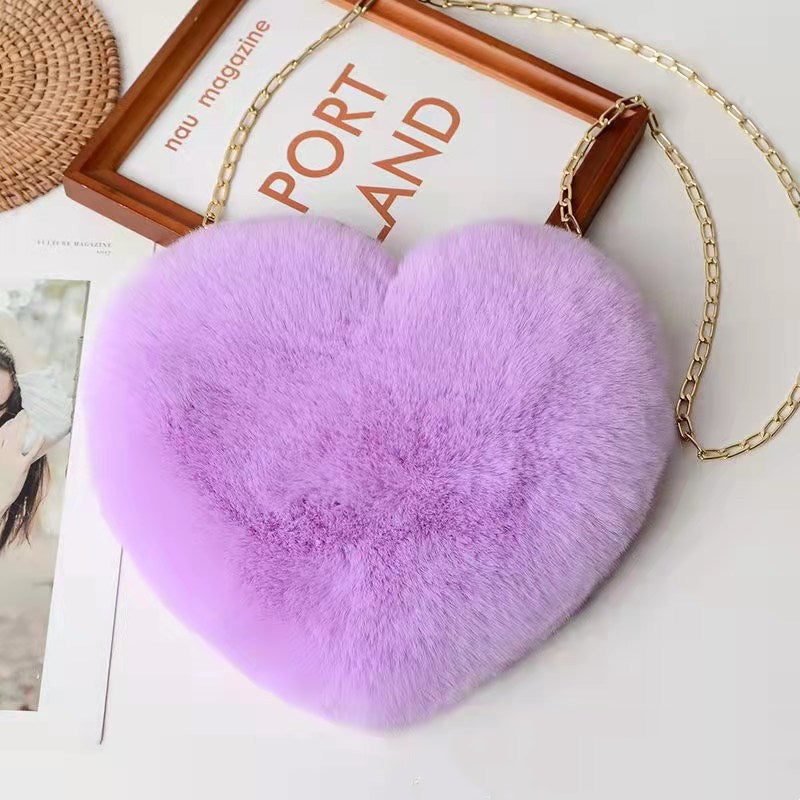 Plush Heart Chain Shoulder Bag