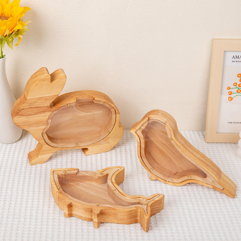 Wooden Animal Coin Bank