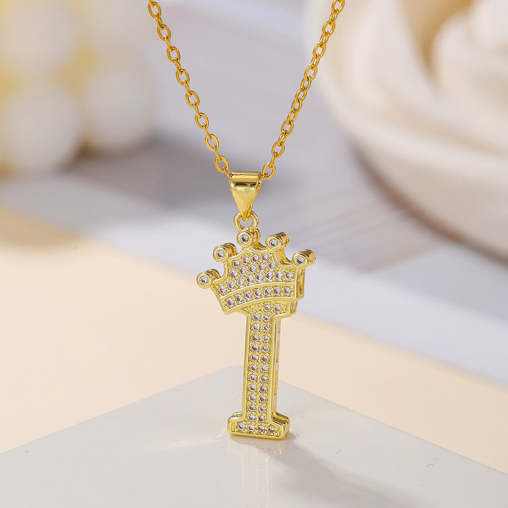 Crown Initial Pendant Necklace
