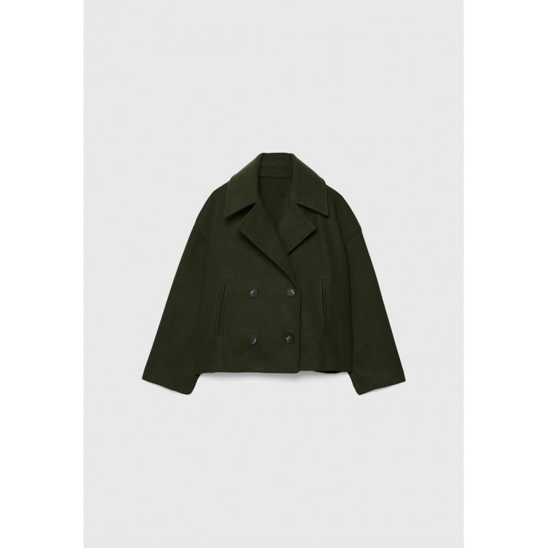 Double-Breasted Short Wool-Blend Coat