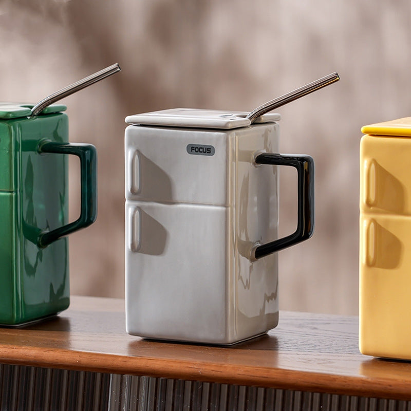 Retro Fridge Ceramic Cup with Straw