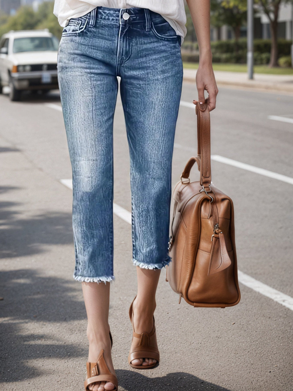 Women's Fringe-Hem Cropped Jeans