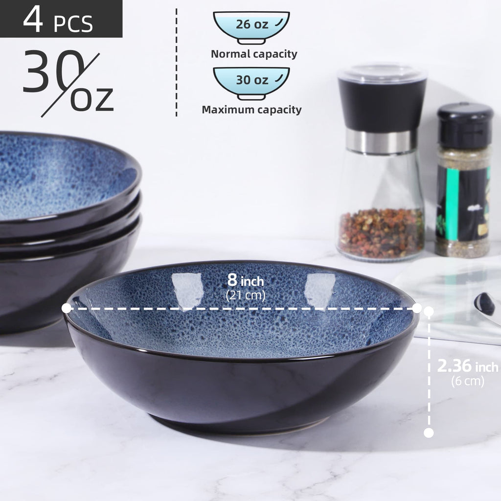 Peacock Blue Ceramic Bowls (Set of 4)