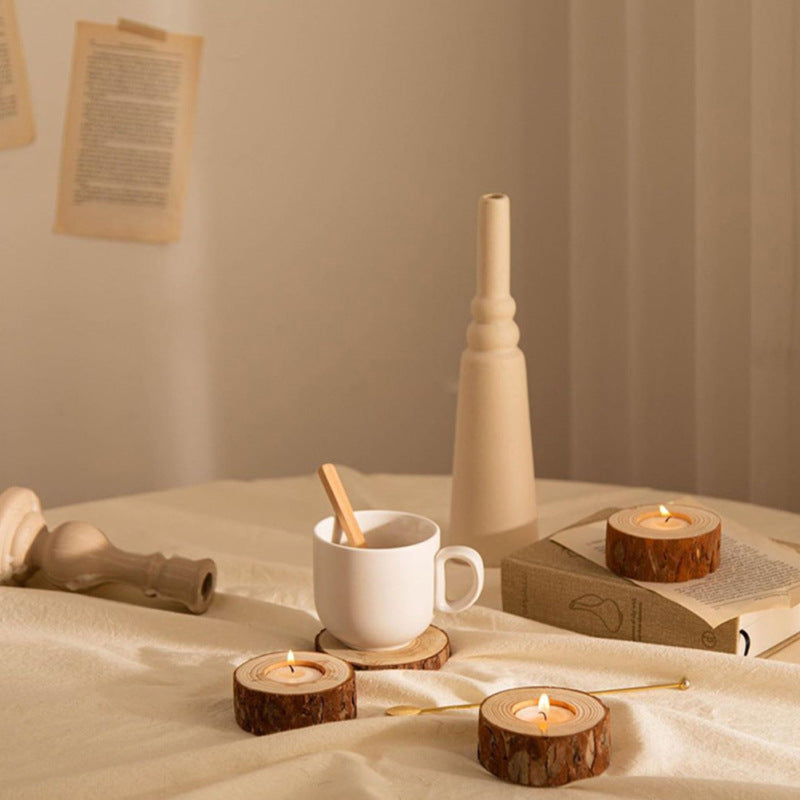 Wooden Candle Holder with Candles