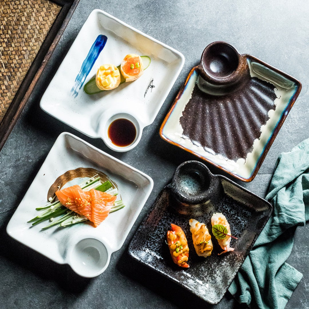 Ceramic Dumpling Plate with Sauce Dish