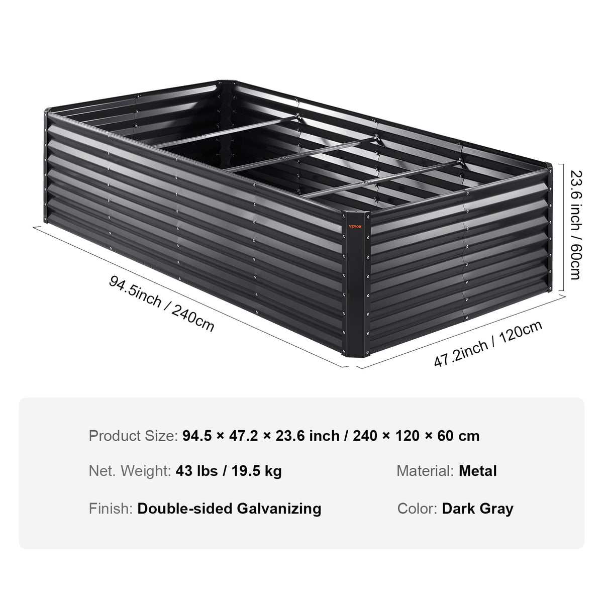 Galvanized Raised Garden Bed (94.5 x 47 in)
