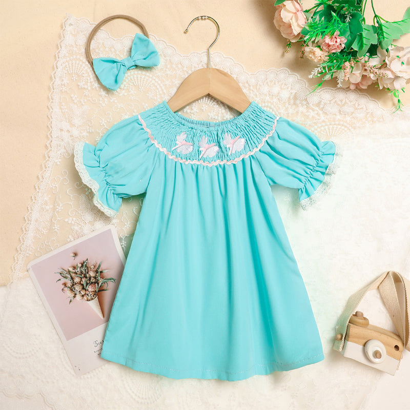 Toddler Bunny Smocked Dress with Headband