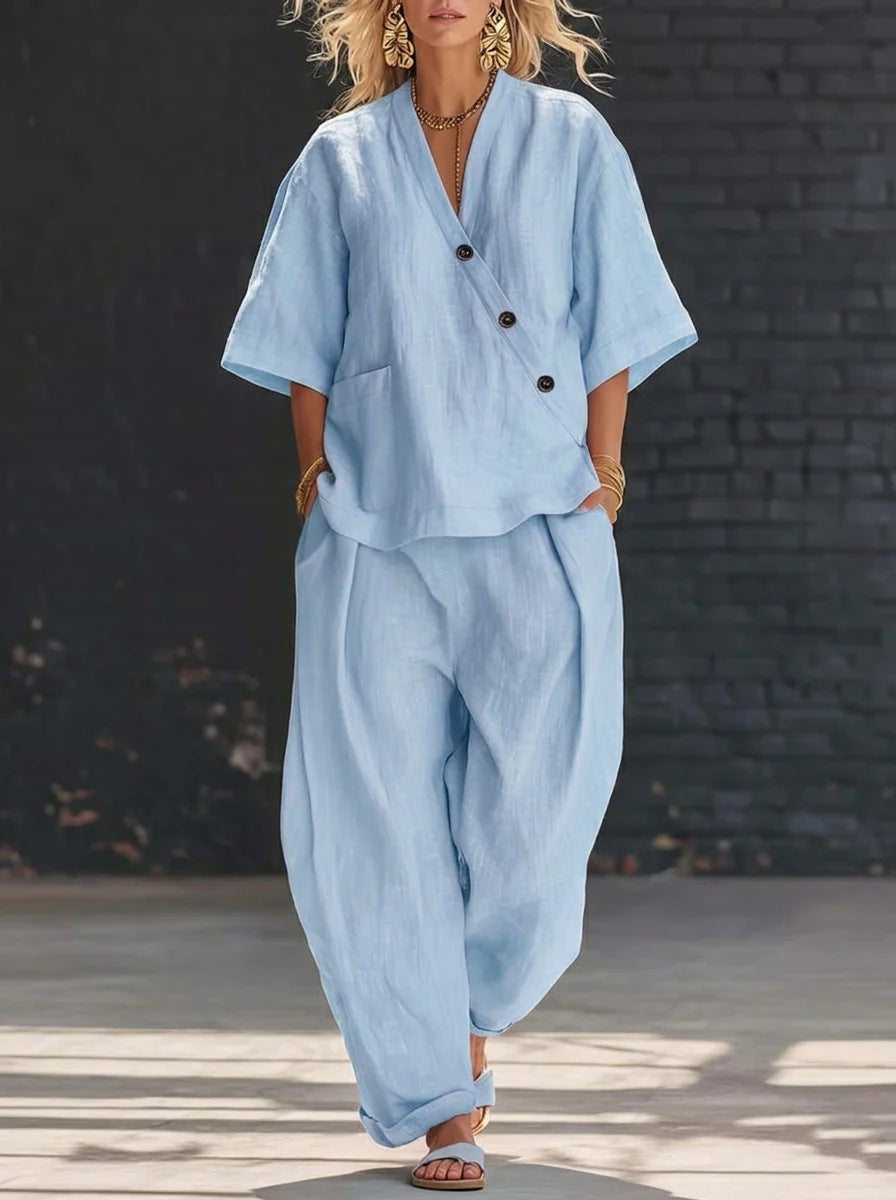 Cotton-Linen Top & Pants Set