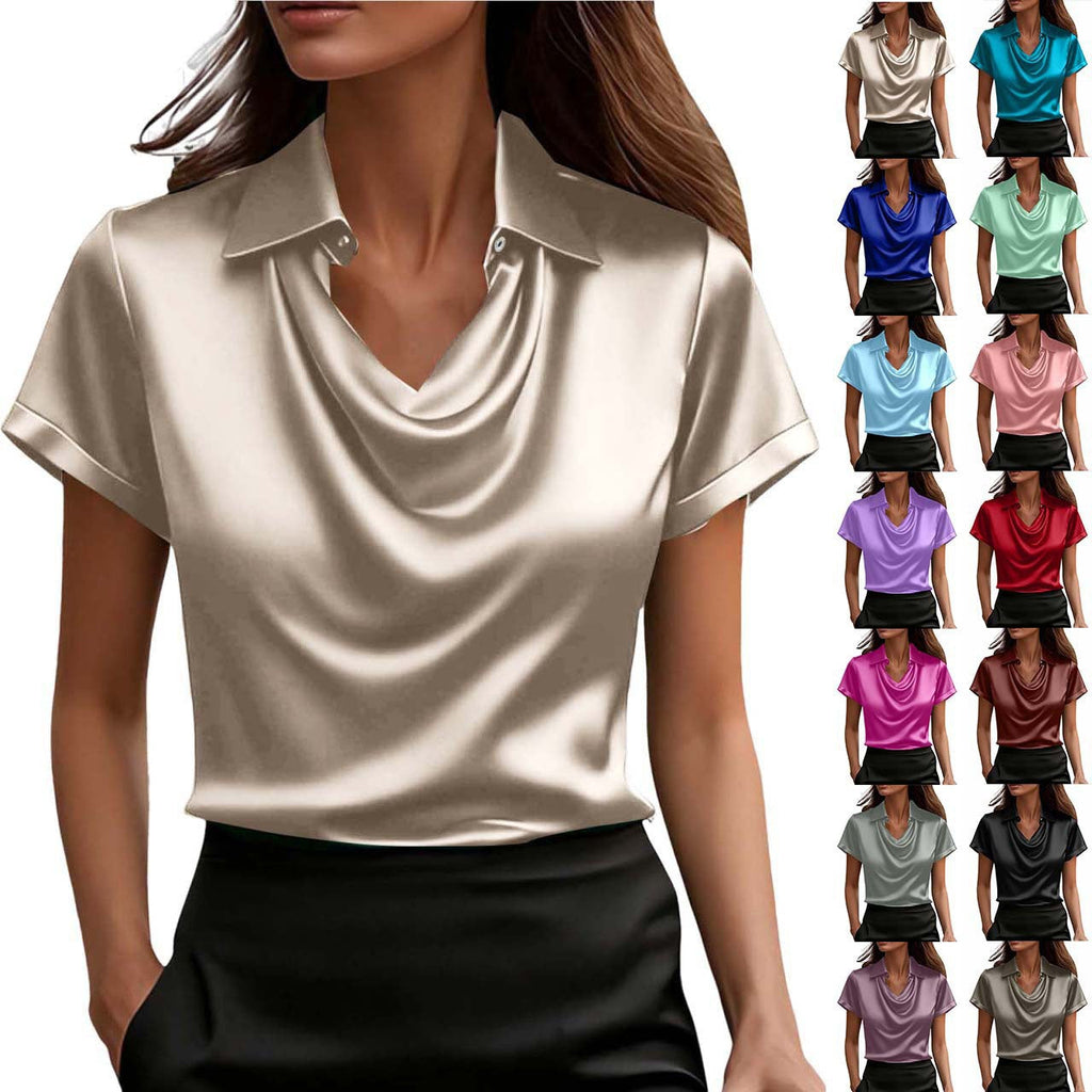 Satin Short-Sleeve Button Shirt