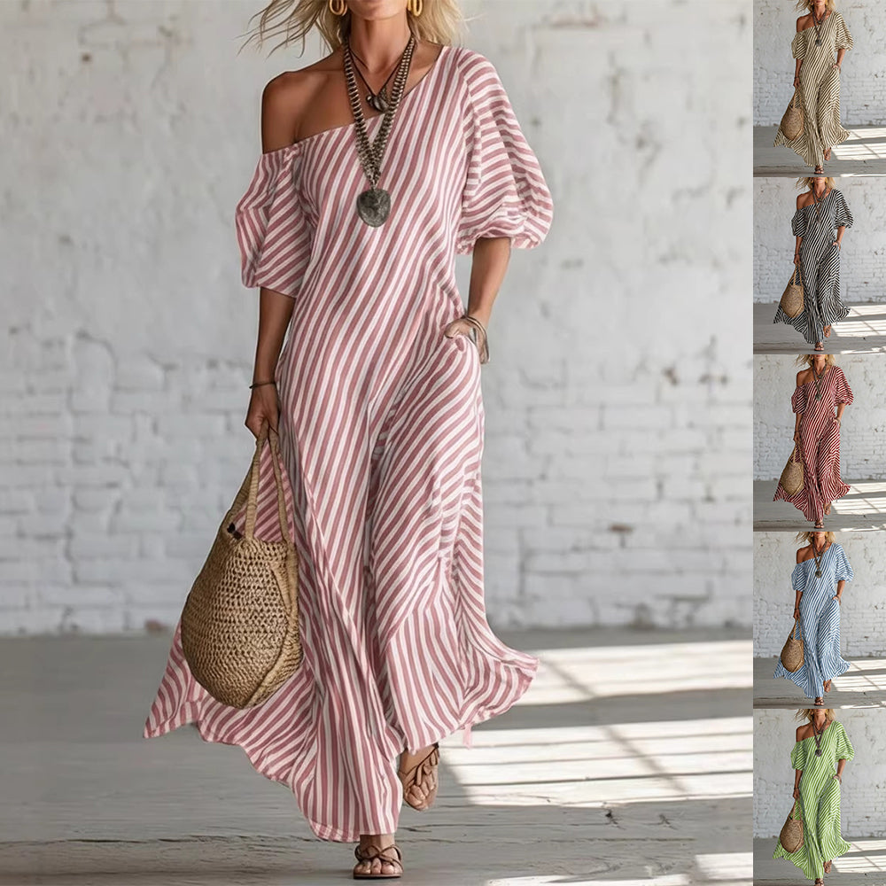 Striped Off-Shoulder Maxi Dress