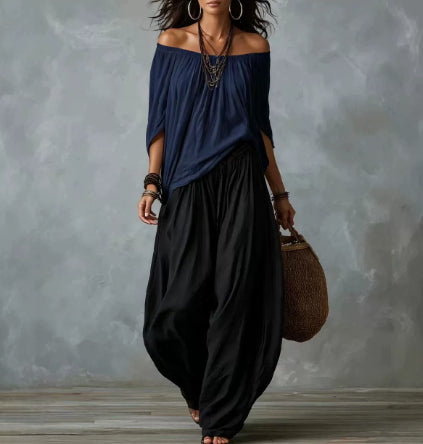 Off-Shoulder Top & Flare Pants Set