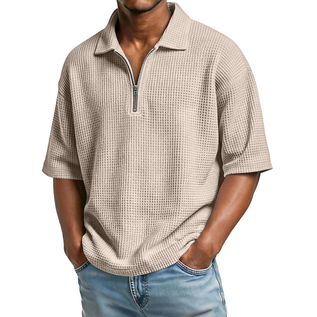 Men's Waffle-Knit Camp-Collar Shirt