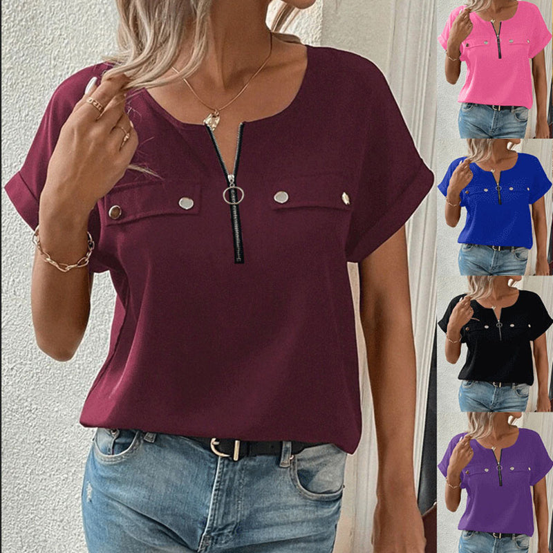 V-Neck Zipper Top