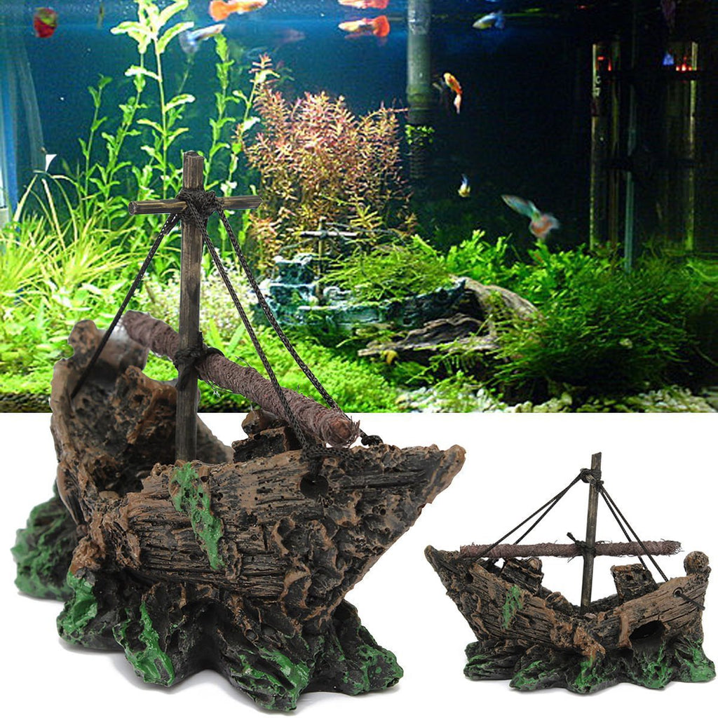 Mini Fishing Boat Aquarium Ornament
