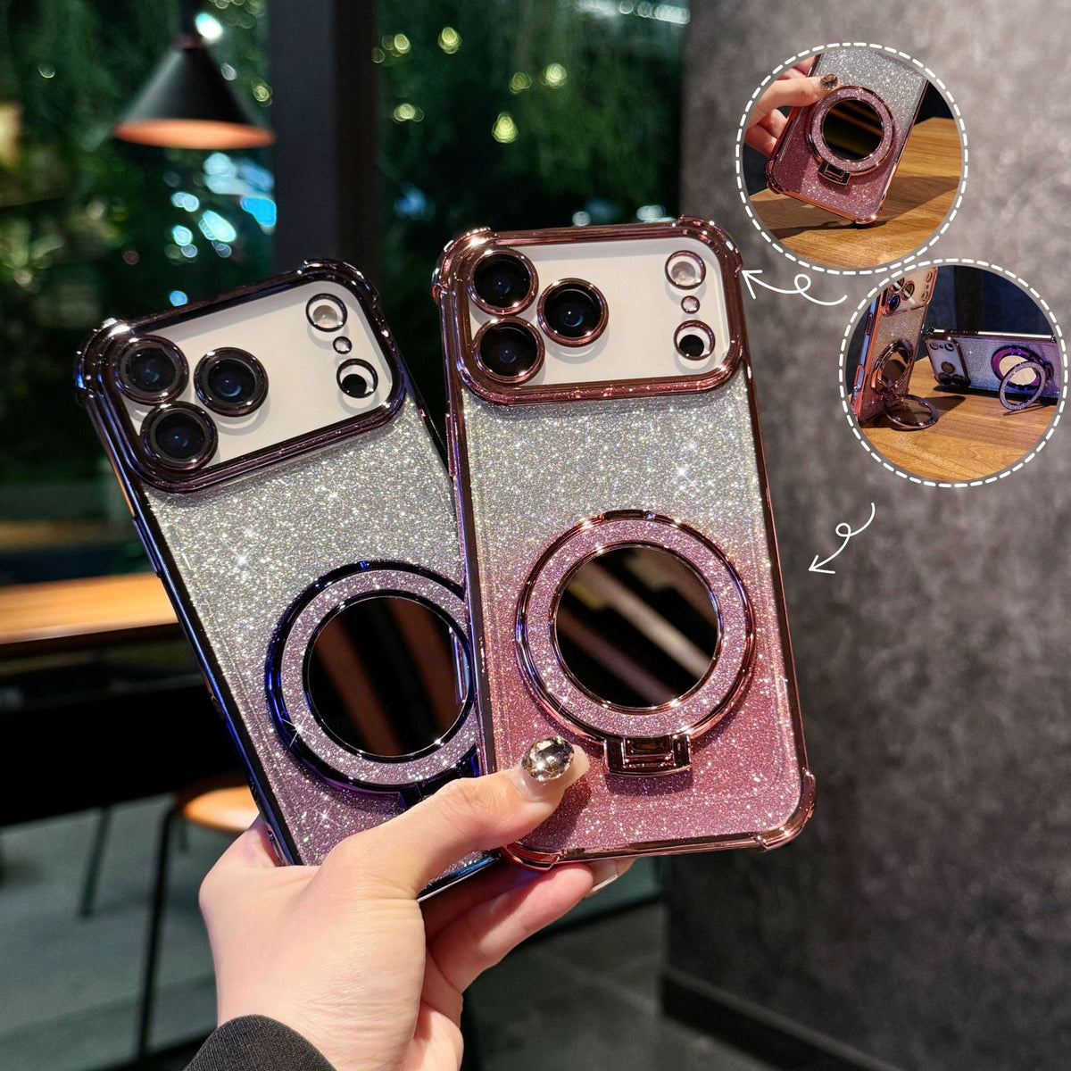 Glitter Mirror Magnetic Stand Case for iPhone 17