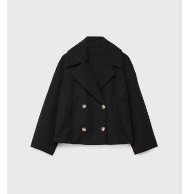 Double-Breasted Short Wool-Blend Coat