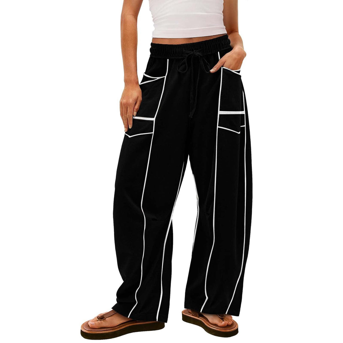 Striped Wide-Leg Sweatpants