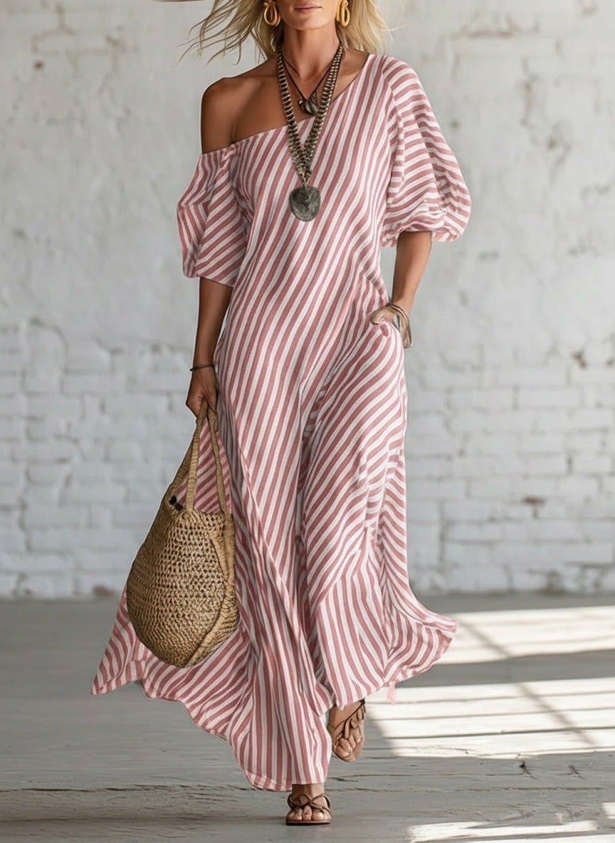 Striped Off-Shoulder Maxi Dress