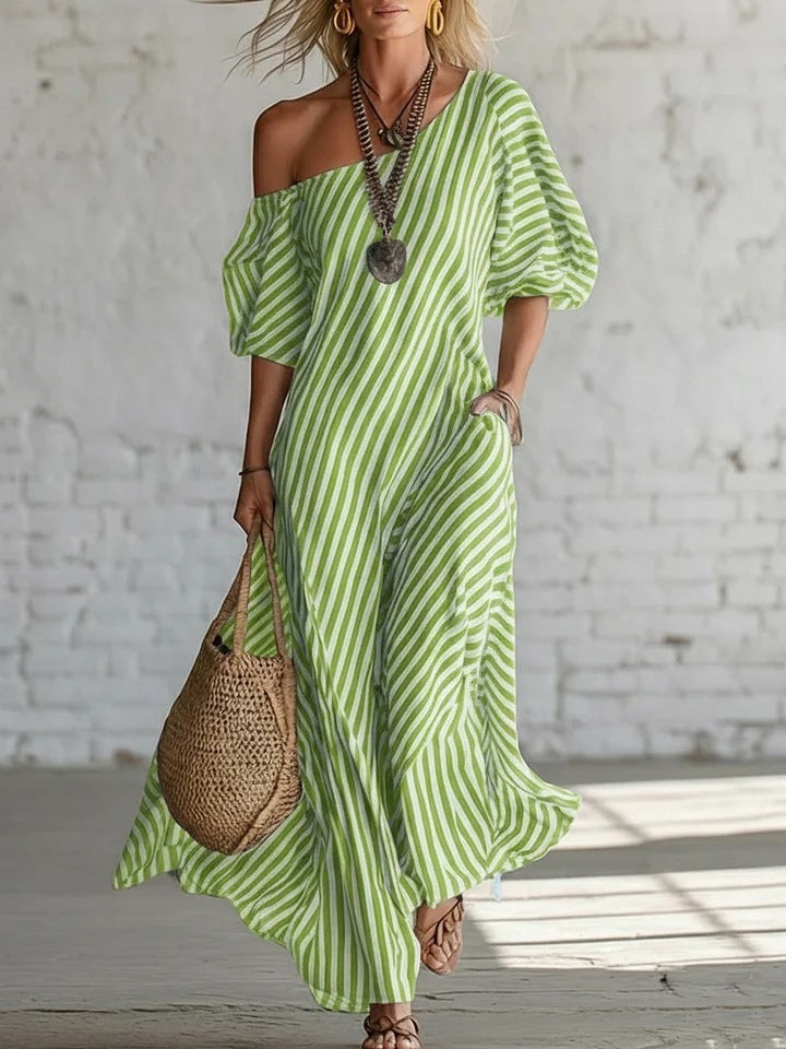 Striped Off-Shoulder Maxi Dress