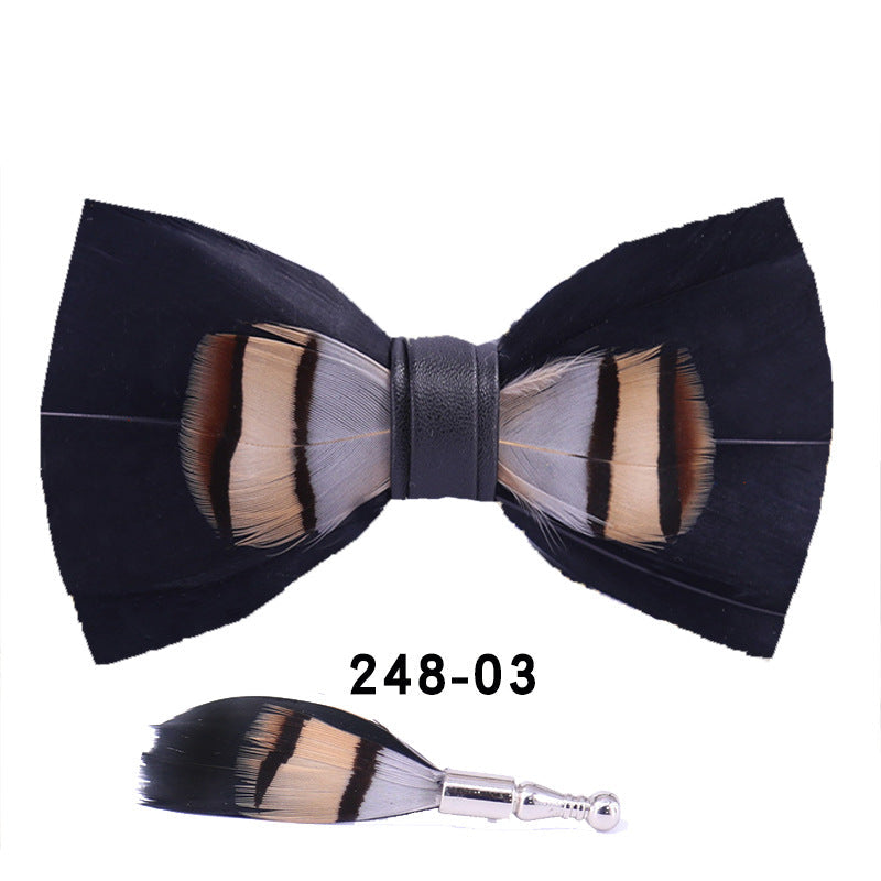 Feather Bow Tie with Brooch