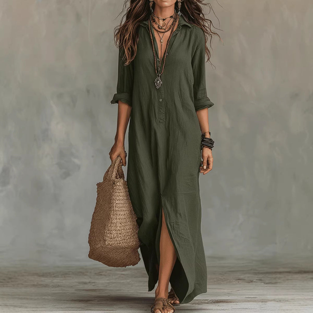 Long-Sleeve Shirt Maxi Dress