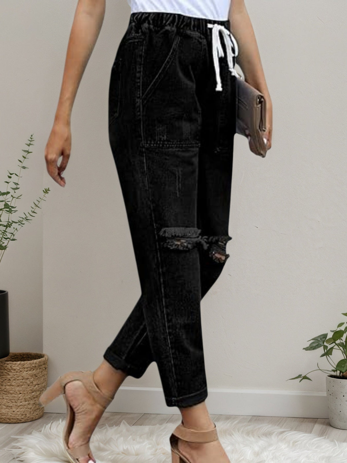Women's Distressed Denim Joggers