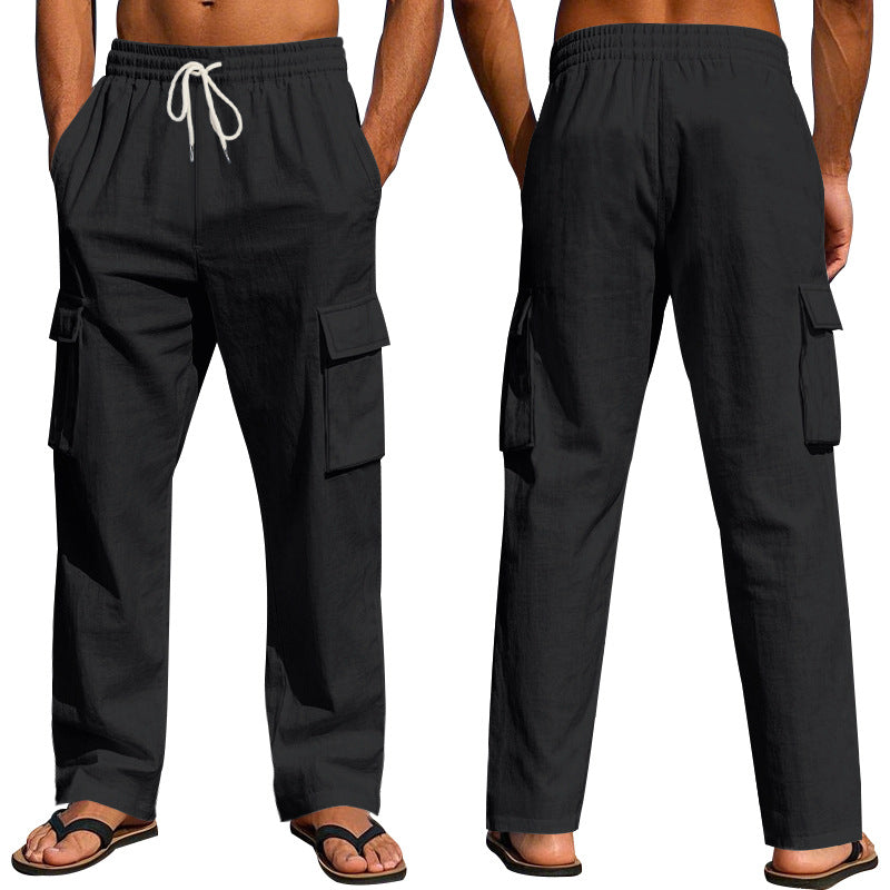 Men's Linen Wide-Leg Cargo Pants