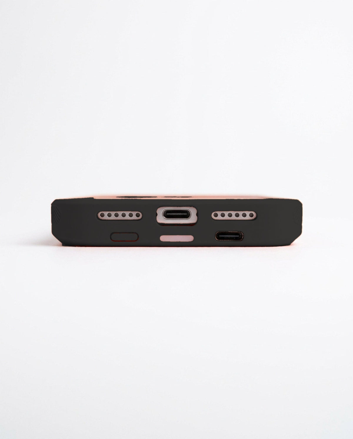 Black wireless charging battery case for iPhone - ports view