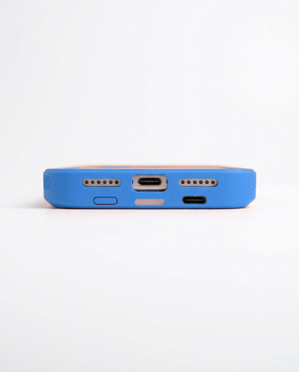 Blue wireless charging battery case for iPhone - ports view