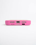 Pink wireless charging battery case for iPhone - ports view