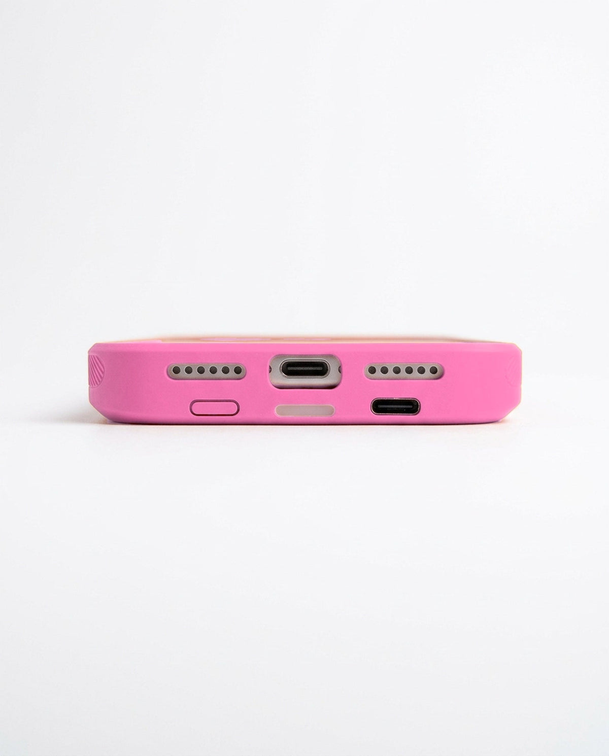 Pink wireless charging battery case for iPhone - ports view