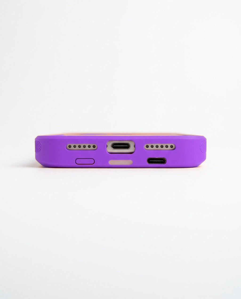 Purple wireless charging battery case for iPhone - ports view