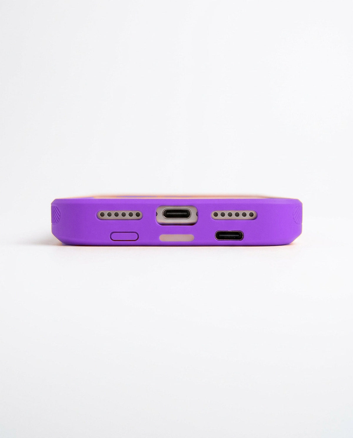 Purple wireless charging battery case for iPhone - ports view