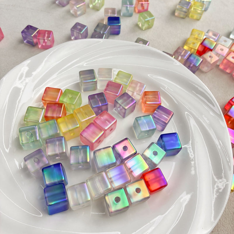 Iridescent Acrylic Cube Beads