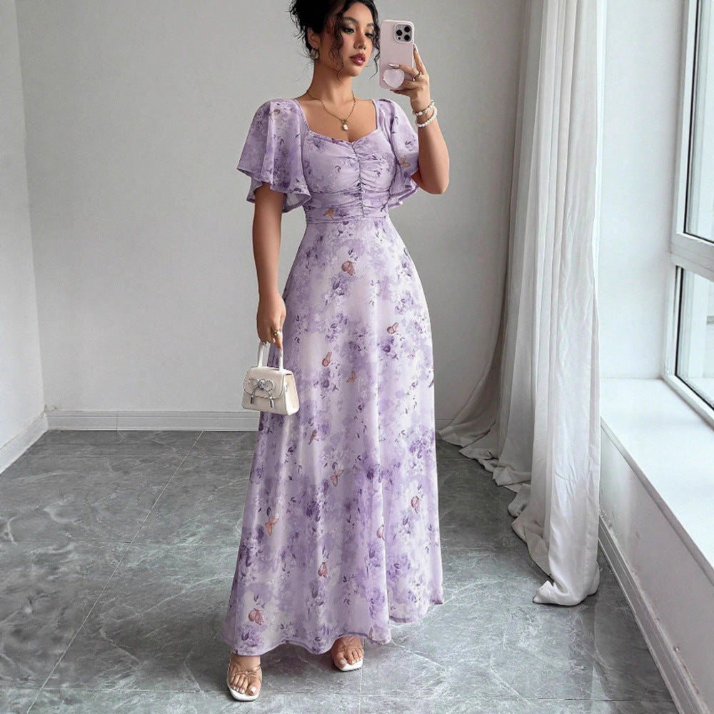 Women's Floral Flutter-Sleeve Dress