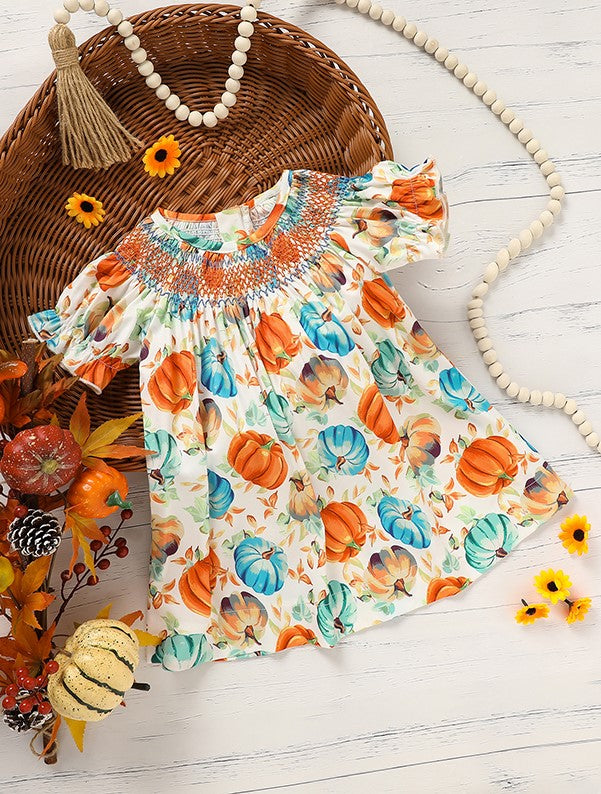 Toddler Pumpkin Smocked Dress