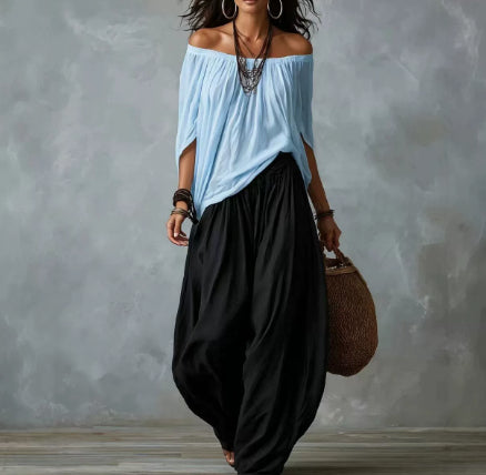 Off-Shoulder Top & Flare Pants Set