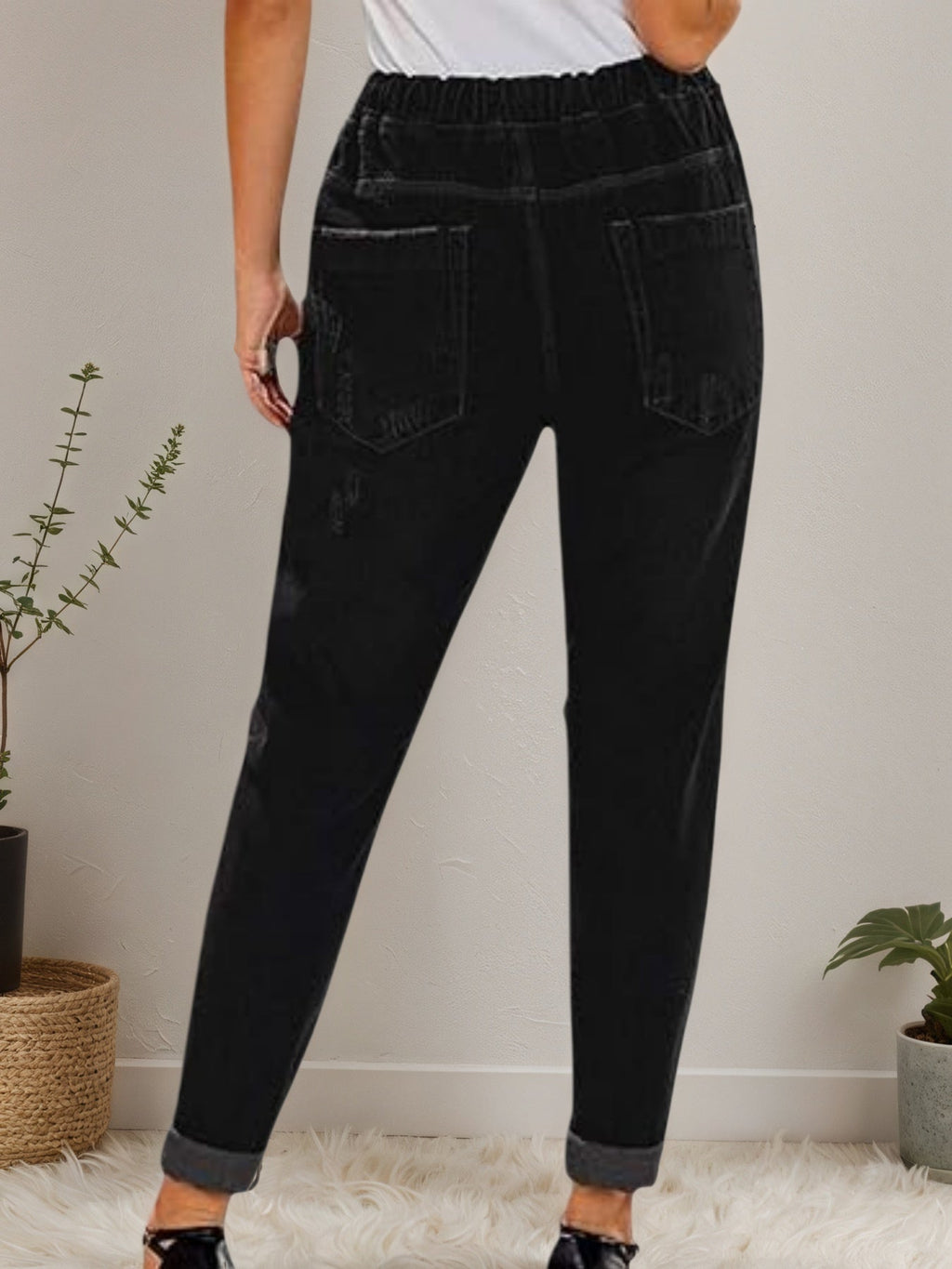 Women's Distressed Denim Joggers