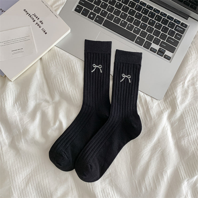 Bow Ruched Crew Socks