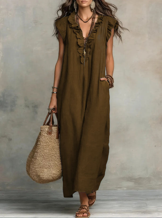 Women's Ruffle A-Line Dress with Pockets