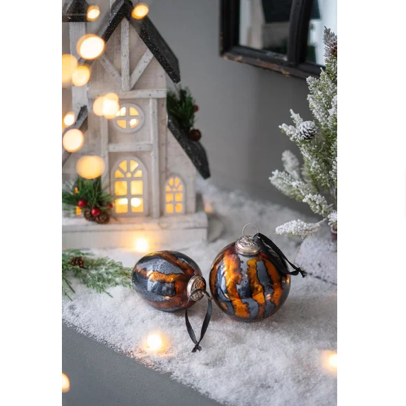 Black & Gold Egg Glass Ornaments (Set of 6)