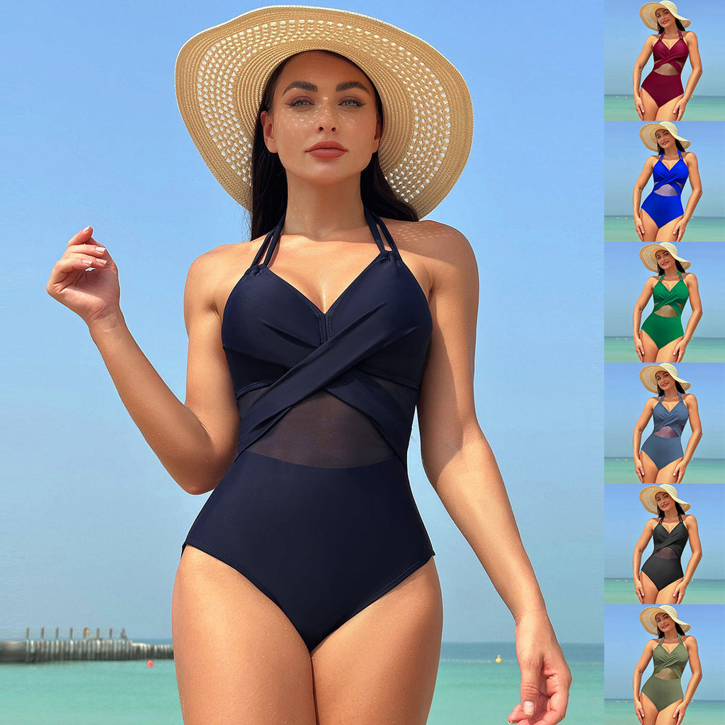 Halter Cross-Strap One-Piece Swimsuit