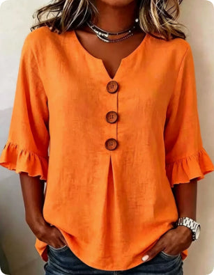Ruffle-Sleeve Button Blouse