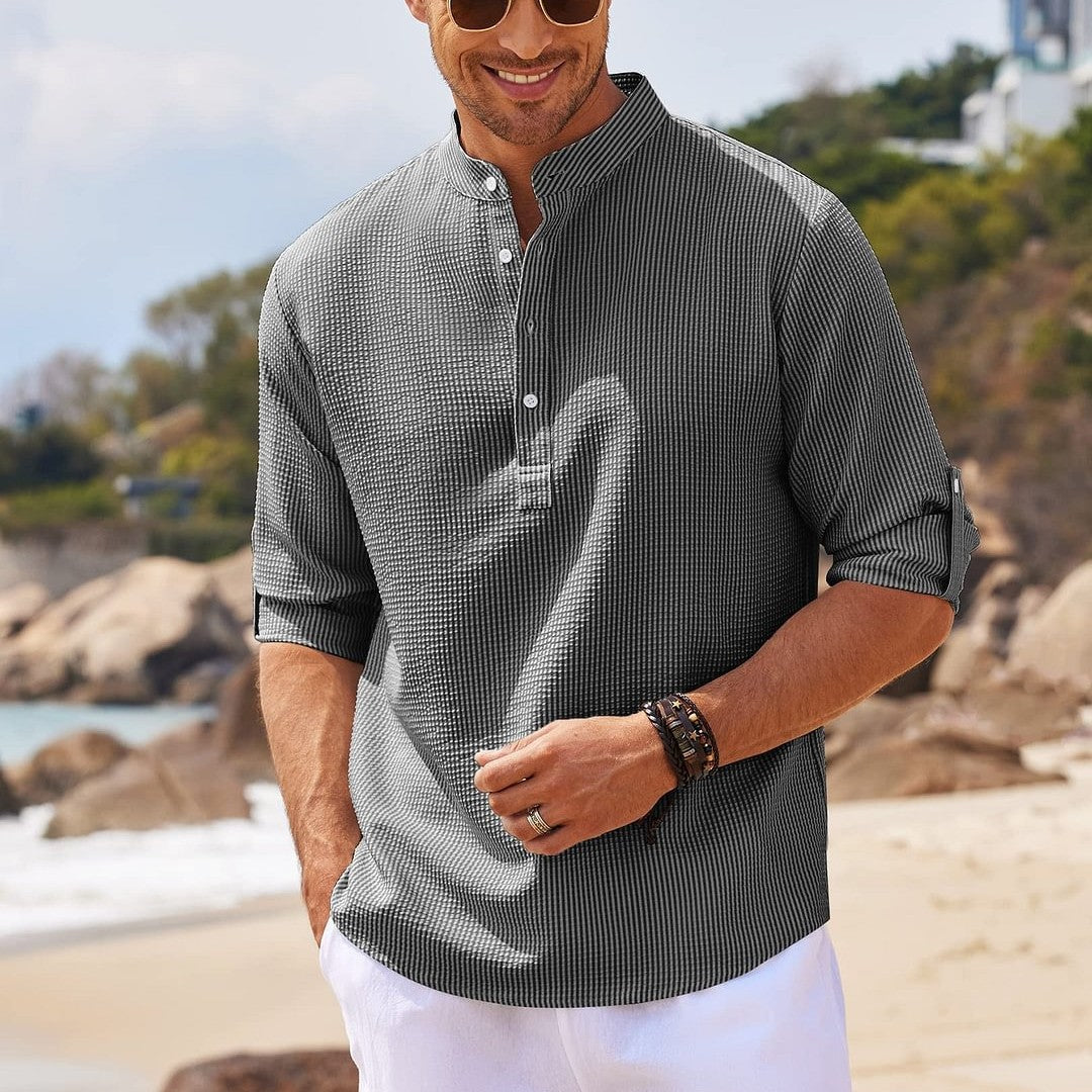 Men's Band-Collar Casual Shirt